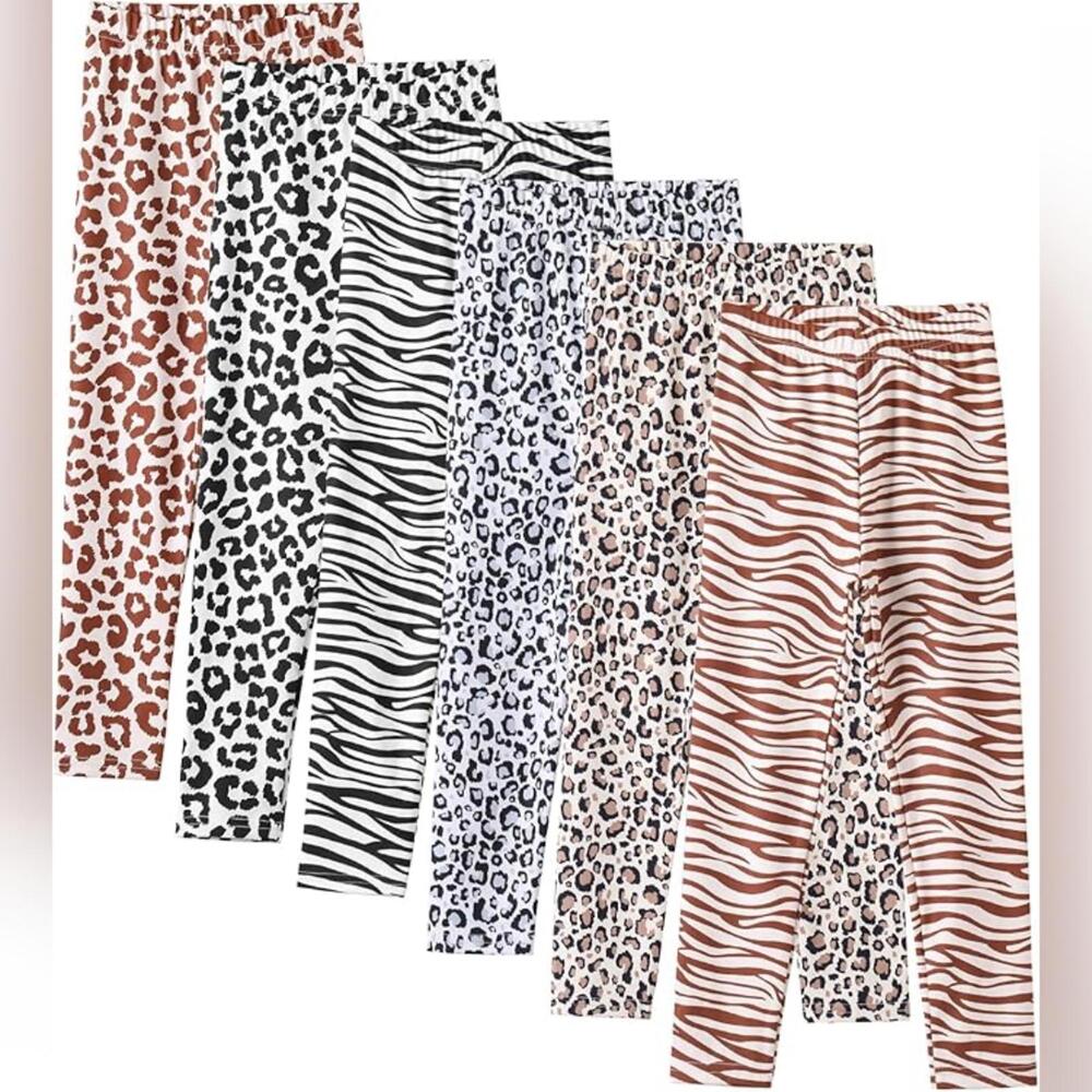 NWT Chicduo 6 Pack Girls Printed Ankle Length Stetchy Soft Legging Pants, 5-6 yr